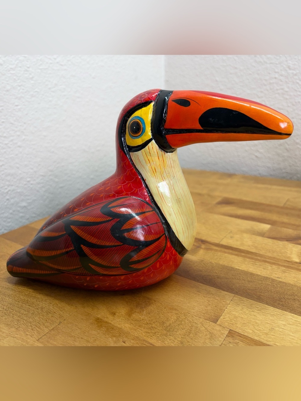 Signed M Palacios Mexico Tonala Pottery Toucan Bird Figurine Hand Painted